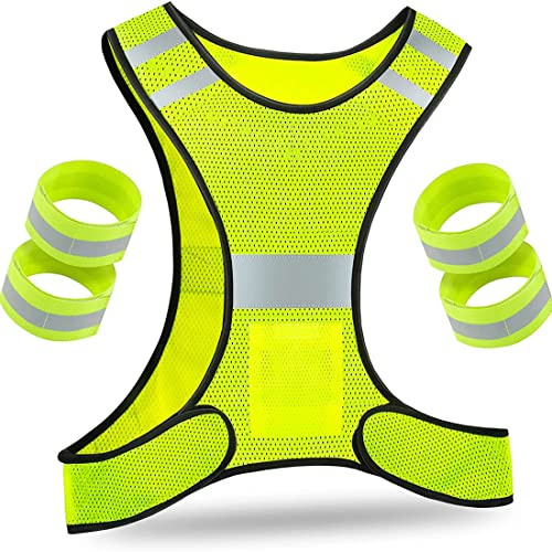 Pmandgk Gilet catarifrangente – Gilet da bicicletta ad alta visibilità chiusura regolabile e 4 riflettori jogging