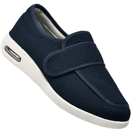 Scarpe Ginnastica Ortopediche, Pantofole Leggere Uomo Scarpe Ginnastica a Strappo Scarpe per Piedi Gonfi per diabetici con Chiusura in Hook & Loop(Blue,37 EU)
