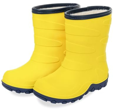 FUNCOO PLUS Kids Warm Fleece Wellies, Girls Boys Winter Waterproof Rain Boots Children Snow Boots Wellington Boots Size 12, Yellow