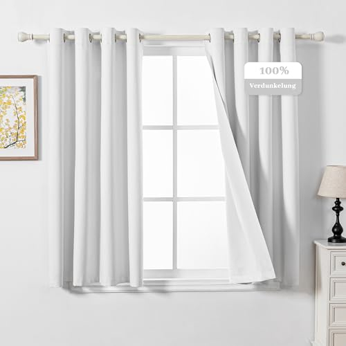 MYSKY HOME Lot de 2 Rideaux Occultants Thermiques Blanc, 100% Lumière Bloquer Isolant Anti Froid et Chaleur pour Cuisine Chambre, Rideaux et Draperies Intérieurs, 160 cm de Hauteur, Blanc