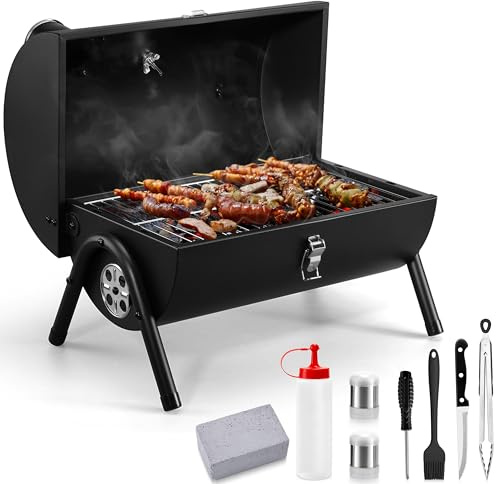 Leonyo - Set di 8 griglie portatili a carbonella, per esterni, piccole, da tavolo, con pinze per barbecue, Kinfe, Grill Brick, mini barbecue da campeggio per esterni, camper, picnic, patio, cortile,