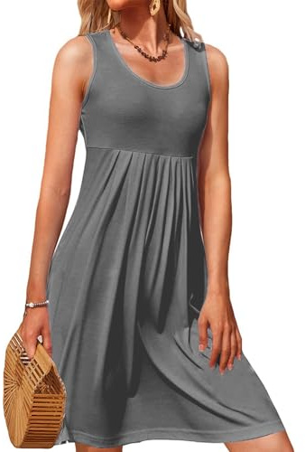 Rayson Mujeres Informal Vestido de Verano Vestidos Sin Mangas Cuello en U Elegante Vestidos Casual de Sin Manga Color Sólido Verano Chaleco Vestidos de Playa(Negro,L)