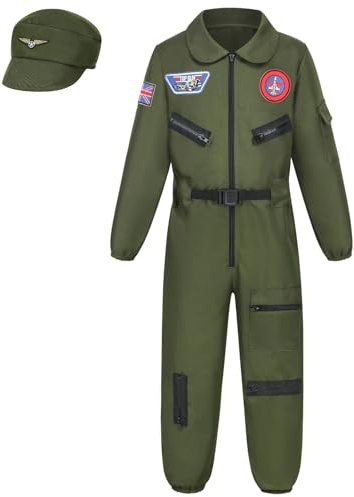 maxToonrain Kids Pilot Costume 2PCS Fighter Jet 3-12 Years Boys and Girls Aviator Costume for Halloween Christmas World Book Day (4-6 Year, Medium)