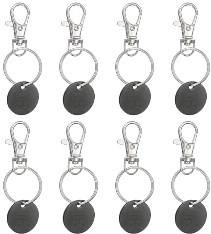 PATIKIL Shopping Trolley Token Key Ring, 8 Pack Stainless Steel Grocery Cart Remover Coin Keychain Unlock Release Key for Meters, Change, Black