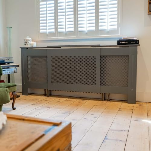 Jack Stonehouse Extra Large Radiator Cover Matt Grey Paint Over Radiator Shelf Clip On With Diamond Slats Sturdy MDF Wooden Radiator Covers For Bedroom Or Living Room Furniture Slim Radiator Cover