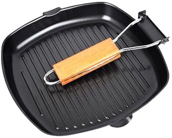 OlBuWa Bistecchiera Antiaderente, Carbonio Piastra Cucina, Manico Pieghevole Salvaspazio, Padella per Cucinare Bistecche e Pesce, 28 cm, Nero