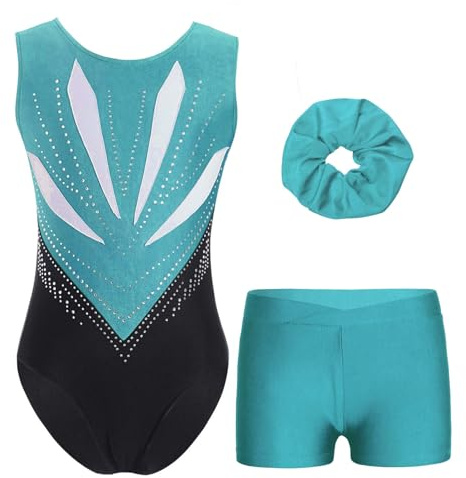 Oyolan 3 Pièces Ensemble de Gymnastique pour Fille Enfant A Bleu vert 11-12 ans