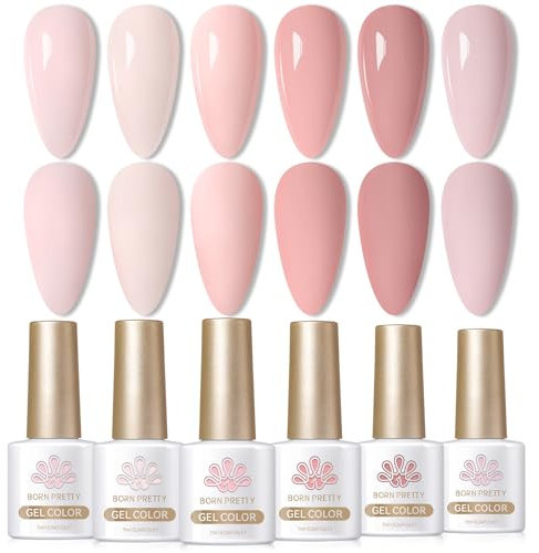 BORN PRETTY Pink Gel Nail Polish Set 6 Colors Nude Baby Pink Valentine's Day Series Gel Polish Soak-Off U V/LED for Nail Art Salon DIY Home