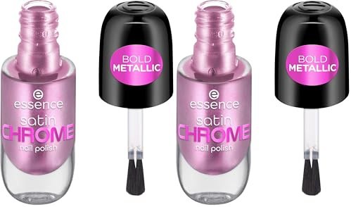 Essence Cosmetics Satin Chrome Nail Polish Vernis à Ongles, Couvrant, Résultat Rapide, Hautement Pigmenté, Métallique 8 ml (Lot de 2)