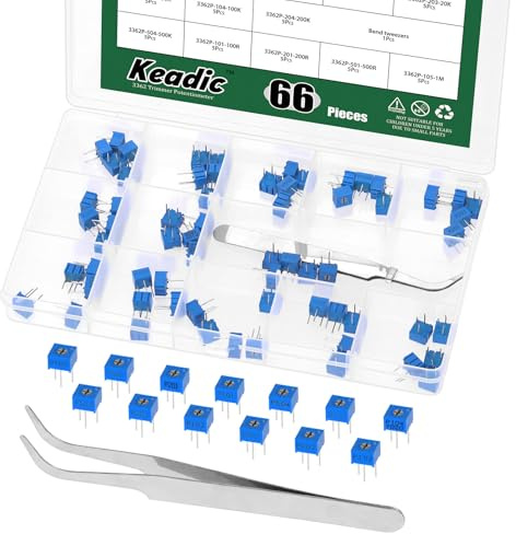 Keadic 65 potenziometri per trimmer a pellicola di carbonio 3362 (1K-500K, 100R-500R, 1M) Ohm regolazione superiore, resistori variabili orizzontali blu (13 dimensioni)