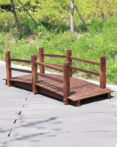 Puente de jardín decorativo de madera con pasamanos para caminos al aire libre, estanques y paisajismo en el patio trasero