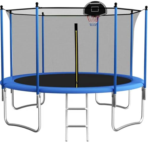 Redkid, Trampolino da giardino per esterni, Ø 305/366 cm, con rete di sicurezza, scala, canestro da basket, portata 440 kg, blu (10FT-2 (305 cm)