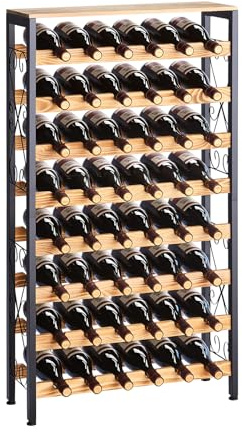 VEVOR 48 Bottle Wine Rack,8-Tier Iron Wine Bottle Holder with Wood Table Top,Freestanding Floor Display Wine Storage Shelves,for Kitchen Pantry, Cellar, Bar, Dining Room,26''L X 9.3''W X 46.9''H