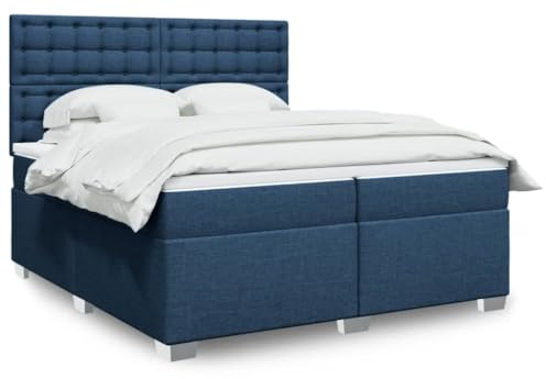 LoogCape Boxspringbett 200x200 cm, Blau, Stoffbezug, mit Taschenfederkernmatratze, höhenverstellbares Kopfteil, Schlafzimmer Möbel, Kiefernholzfüße