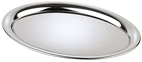 APS 30115 Serviertablett „Kaffeehaus“, klassisches Wiener Kaffeehaus Tablett, Edelstahl Tablett, hochglanzpoliert, oval, Rand eingerollt, 14.5 x 20 cm, 0.5 cm Höhe