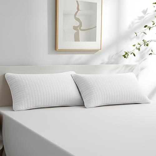 Southshore Fine Living, Inc. 20x26 White Pillow Covers Standard Size Set of 2, Decorative Quilted Pillow Shams Fit Twin/Full/Queen Bed Pillows and Complement Queen Quilt Set, Bright White