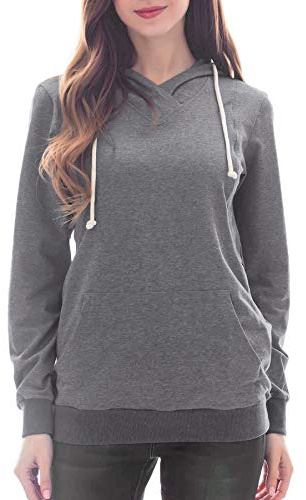 Smallshow Maternity Nursing Hoodies Women’s Long Sleeve Breastfeeding Sweatshirt Deep Grey L