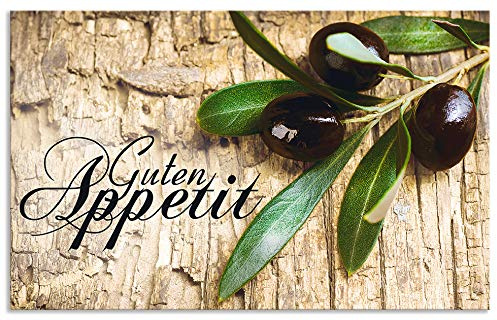 ARTland Spritzschutz Küchenrückwand aus Alu für Küche Herd Spüle 80x50 cm (BxH) mit Motiv Kräuter Olive Guten Appetit Olivenzweig Holzoptik Braun H6ZI