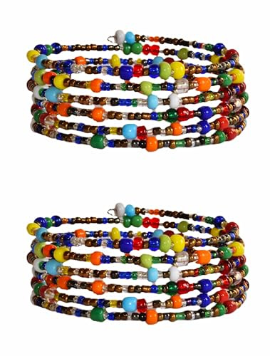 Tembo Crafts Handmade - Set of 2 Handmade Beaded Bracelets - Golden, Multicolored