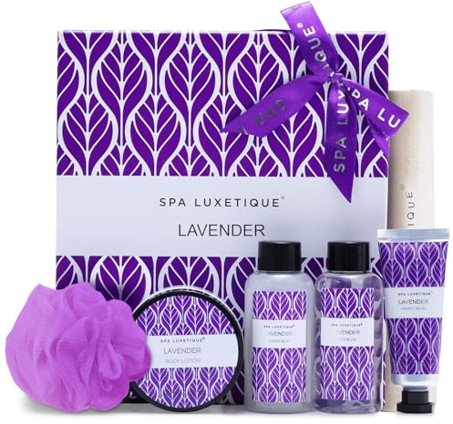Spa Luxetique Spa Gift Set Women 6pcs Lavender Bath Sets Travel Pamper Box with Hand Cream, Body Lotion, Bubble Bath, Shower Gel, Spa Sets for Women Gifts Mothers Day Christmas Valentine Gifts