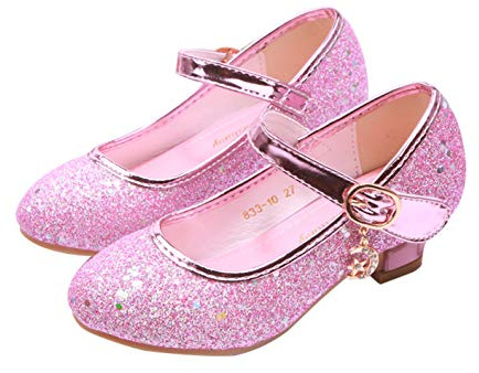 YOSICIL Principessa Scarpe Bambina Festive Scarpe col Tacco da Principessa Cosplay Scarpe da Sera per Bambine Dress Up Cerimonia Festa Scarpe Eleganti,Rosa,25EU