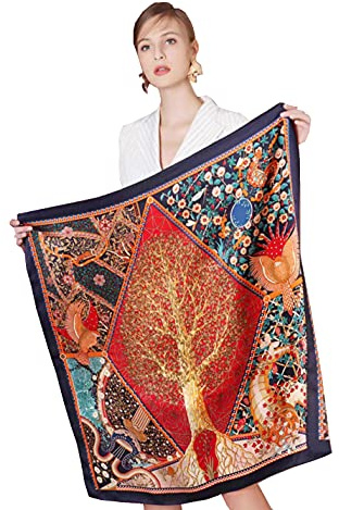 ANDANTINO - Sciarpa in 100% seta, quadrata, di grandi dimensioni (110 cm), leggera, adatta come foulard, fascia per capelli, scialle, in confezione regalo, Large