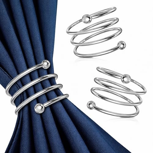 Silver Napkin Rings Set of 8 – Elegant Napkin Ring Holders, Sturdy Metal Holiday Table Decor for Weddings, Parties and Family Dinners, Great Kitchen Gifts Idea, Graduation Table Decorations for Events