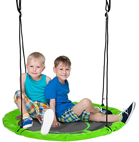 Outsunny Balançoire nid d'oiseau Ronde balançoire Panier Ø 110 cm 4 Anneaux Inclus métal époxy Oxford Haute densité Vert