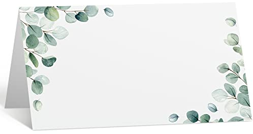 Fumete 100 Pack Wedding Name Cards for Table Setting Watercolor paper Greenery Seating Place reception Sign Tent Blank Table Printable Tent Folding Name Card for Party Bridal Dinner, 3. 5 x 4 Inch