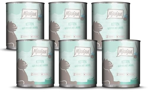 MjAMjAM - Premium Nassfutter für Katzen - Kitten gute Pute mit Lachsöl, 6er Pack (6x800g), getreidefrei