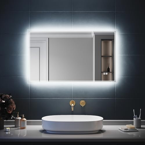 SIRHONA Miroir de Salle de Bain avec Éclairage, Miroir avec Commande Tactile, Anti-buée, 3 Températures de Couleur, Dimmable, Fonction Mémoire, Horizontal/Vertical, 100x60cm