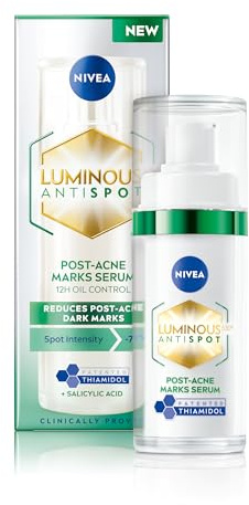 NIVEA Luminous 630 AntiSpot Post-Acne Marks Serum, 50 ml | Post-Acne Dark Spot Treatment with Salicylic Acid and Hyaluronic Acid, 12-Hour Oil Control, Reduces Dark Marks, Evens Bumps