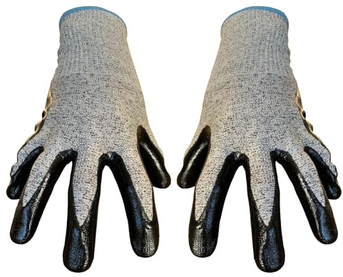 1 Pair of Whistling Dixie Nitrile Coated Cut Resistant Gloves. Level 5 Protection. EN 388 Certified. No Cut Gloves for Glass & Metal Work, Wood Whittling, Carving, Knife Protection Glove. Large