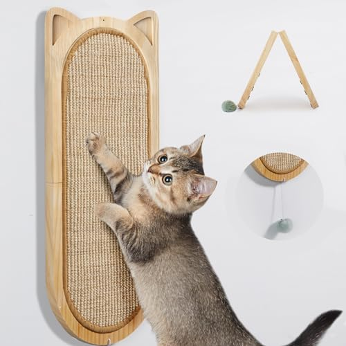 LitaiL Kratzbrett Wand aus Sisal Kratzmatte und Massivholz, Süße Kratzbretter Katze, Maße 21 x57,5 cm, Kratzwand für Katzen für Sofaschutz
