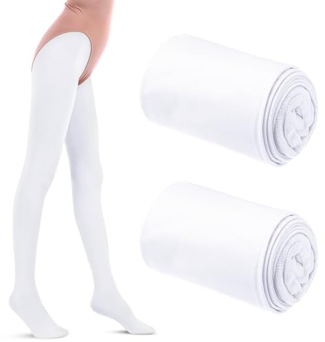 Zuimei Ballettstrumpfhosen für Mädchen, Kinder, Weiß, mit Fuß, Tanztraining, wandelbar, Ballett-Leggings, Strumpf für Kinder, Studenten, Praxis, 5–10 Jahre (L), 2 Paar, weiß, One size