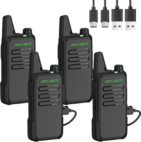 JUCJET T20 Ricetrasmittenti per Adulti, Walkie Talkie PMR446 senza licenza, radio ricaricabili a 16 canali con VOX per ristorante, hotel, viaggio, piccoli team e uso condiviso, confezione da 4