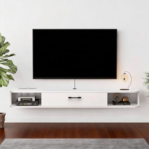 Pmnianhua Mueble de TV Flotante, Mueble de TV Montado en Pared, Estantes Flotantes con Cajón, Centro de Consola de Medios de Entretenimiento Moderna, Banco de TV de Almacenamiento Grande para Sala de