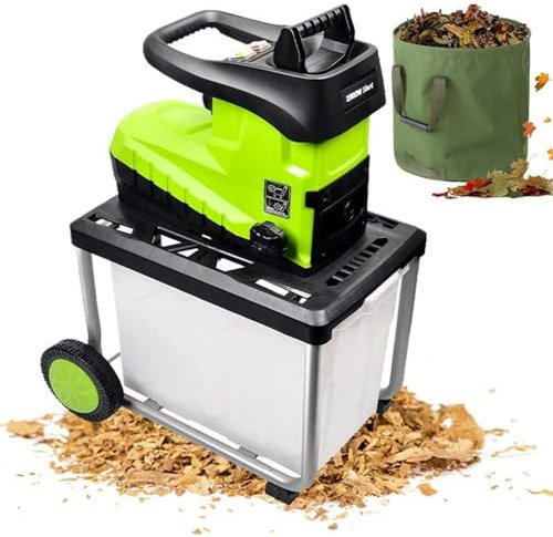 Electric Branch Shredder, 2800w Small Domestic Fruit And Garden Branch Shredder, 45mm Chip Capacity, With Transport Wheels And Leaf Bag, 60 Litre Collection Box, For Wood And Hard Garden Debris