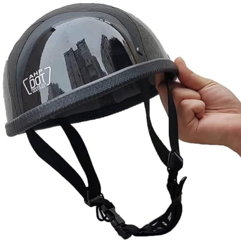 Casque de Moto Rétro, Casque Demi-Face Vintage Mignon, Homologué Dot pour Scooter/ Cruiser/ATV/Moped Électrique Enfant(Bright Black,L)