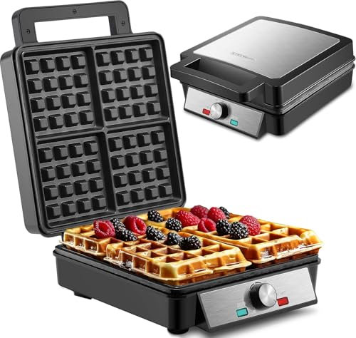 XXL Waffeleisen, 4 Scheiben, 1200 Watt, Waffelautomat, Paninigrill, Waffeltoaster Toaster Waffle Maker