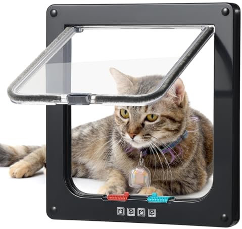 Roxanex Grande porte pour chat - 20 cm x 18,5 cm - Facile à installer - Pour fenêtre et porte fine - Avec serrure à 4 voies - Chatière résistante aux intempéries - Pour placard et abri de jardin
