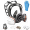 Masque de protection respiratoire complet réutilisable - Masque à gaz complet - Masque de protection contre la poussière - Avec 10 tampons de coton filtrables - 5 paires de gants pour vapeurs
