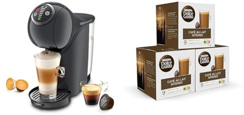 Krups Genio S Plus Cosmic Gris + NESCAFÉ Dolce Gusto Café con Leche intenso, 48 cápsulas, Intensidad 9 (3 pack x 16)