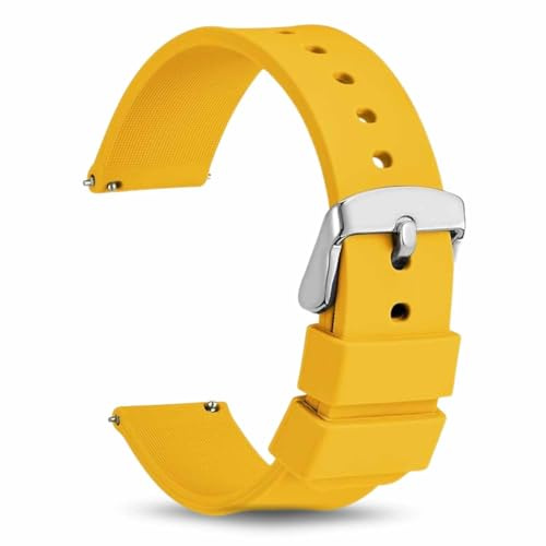 TECHZOCO Correa reloj silicona, Banda de Reloj de Silicona, Correa de Reloj Deportiva, Banda de Reloj Universal, Pulsera de Reloj Silicona, liberación rápida (Amarillo (Hebilla plateada), 22 mm)