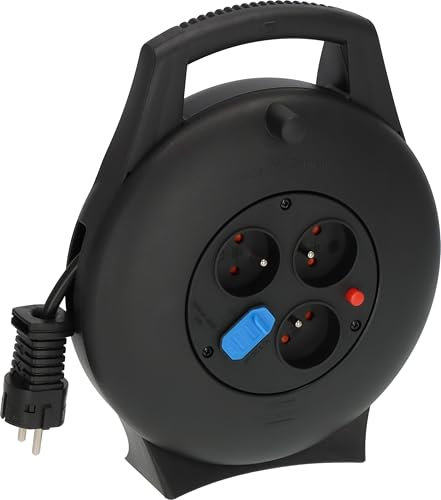 Brennenstuhl Vario Line Enrouleur électrique 3 Voies avec USB/Mini Rallonge électrique (Enrouleur de câble d'intérieur avec Fonction de Chargement USB et câble de 10m, Made in Germany) Noir