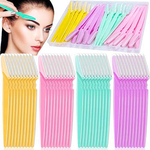 BBLTIFF 40 Stück Augenbrauenrasierer, Gesichtsrasierer Frauen mit Schutzhülle und Aufbewahrungskoffer, Eyebrow Razor, Dermaplaning Rasierer, Mehrzweck Peeling Gesicht Rasiermesser (4 Farben)