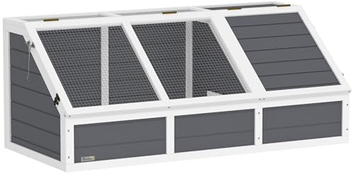 PawHut Maison en Bois pour Tortues, enclos extérieur pour Petits Animaux avec Couvercle ouvrable, loquets et 2 espaces distincts, Cage Lapin extérieur sans Fond, 120 x 55 x 50 cm, Gris