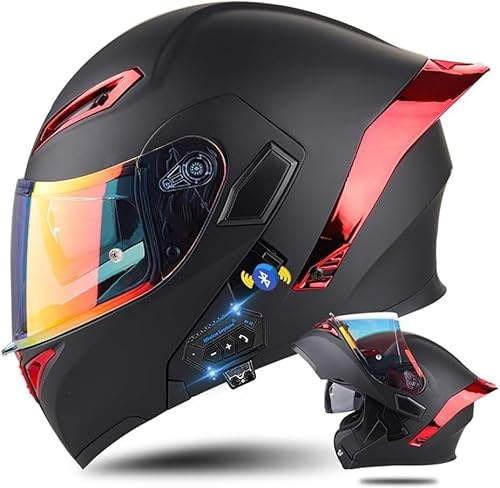 Fällbar hjälm med Bluetooth, Bluetooth integralhjälm motorcykelhjälm med dubbelt visir, ECE-certifierad lila hjälm för vuxna kvinnor och män, högkvalitativ hjälm M, XL=61–62 cm