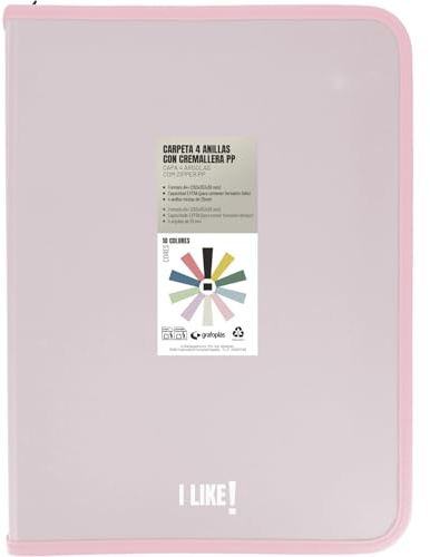Grafoplas - Cartella anelli a4 con cerniere A4+, rosa soffice, 4 anelli da 25 mm, con compressore in plastica, collezione cancelleria like, materiale polipropilene, perfetto materiale scolastico