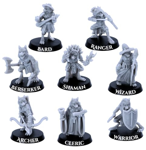 Fox Folk Miniatures Set – 8 personnages d'animaux fantastiques pour RPG de table | Modèles jouables à l'échelle 28 mm | DnD, Wargames | Miniatures épiques sous licence | Figurines en résine non